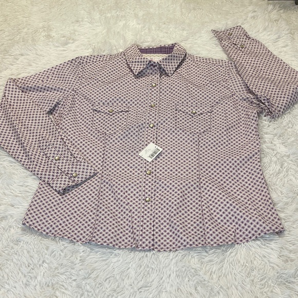 Panhandle Tops - PANHANDLE WOMENS SIZE L Purple WESTERN Checkered Shirt. PEARL SNAPS